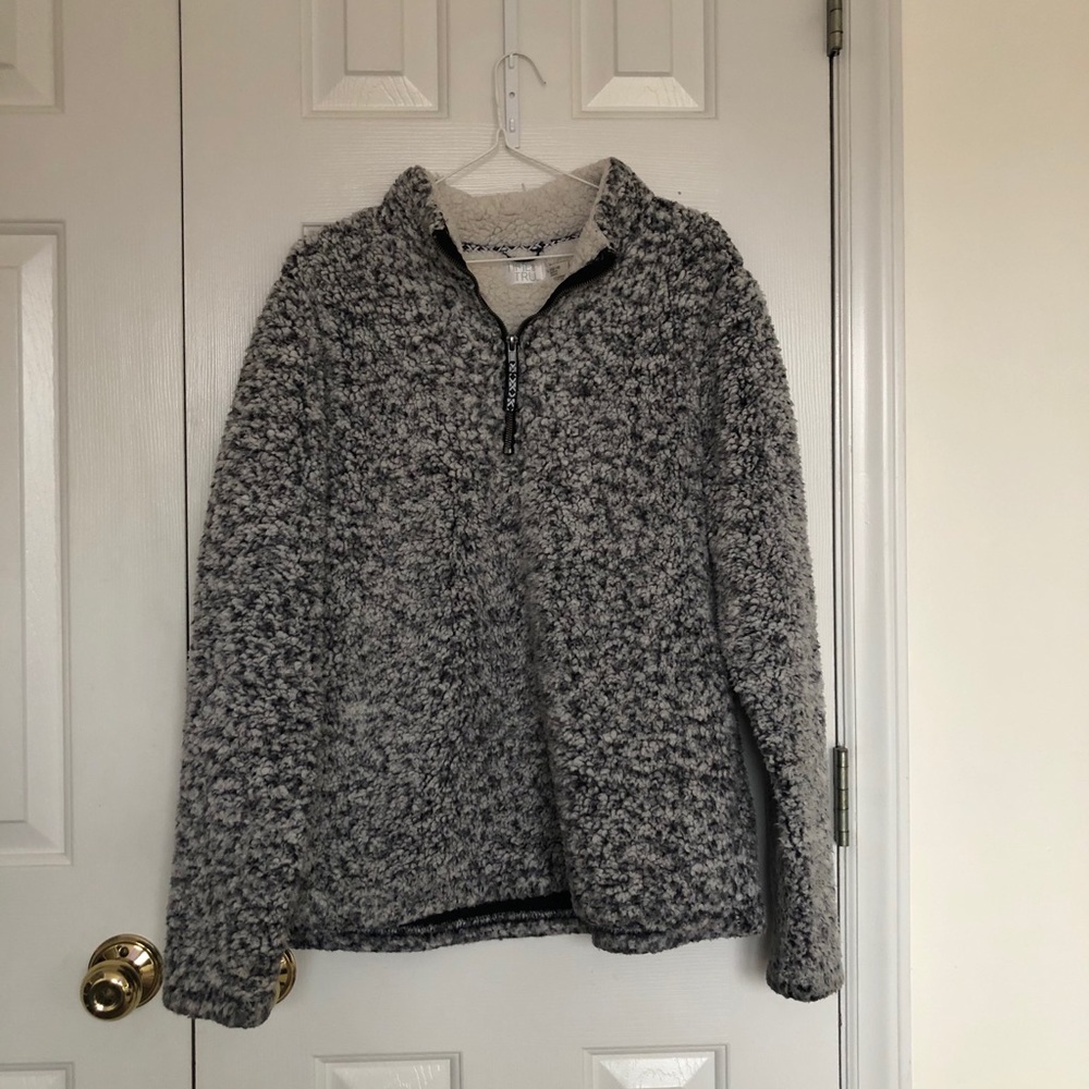 Black and white half zip Sherpa